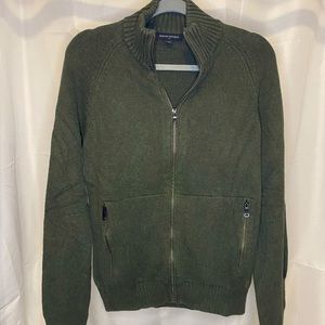 Mens Banana Republic Zip Knit Lightweight Green Cardigan Pockets Sweater Size S
